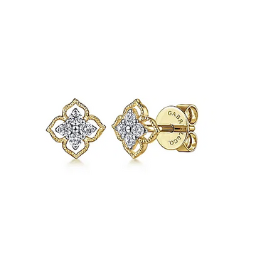 14KY Diamond Floral Stud Earringsw/ 0.13 ctw
